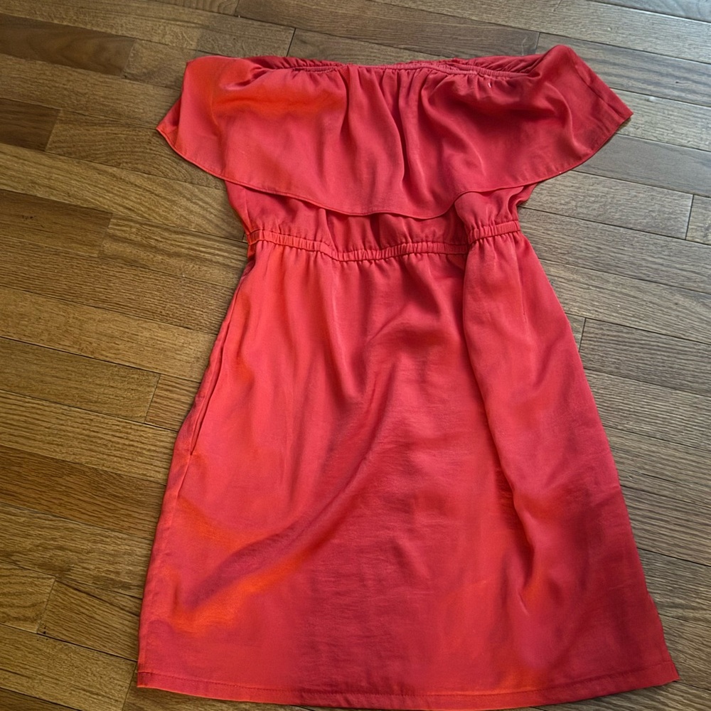 BCBG Orange/ Red Off the Shoulder Mini Dress